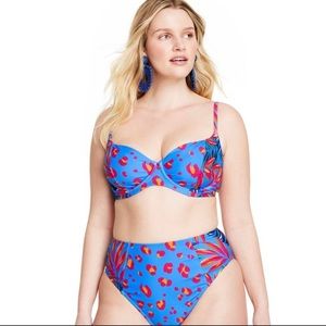 Tabitha brown for target  2 piece tropical print blue and fuchsia bikini NWT